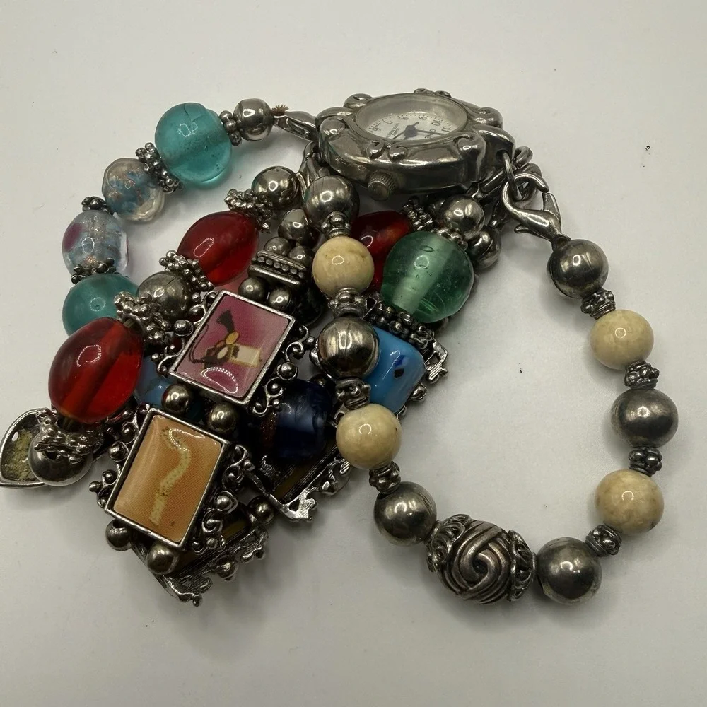 Boho Multicolor Beaded Wrap Bracelet Watch Geneva Quartz Chunky‎ Beads